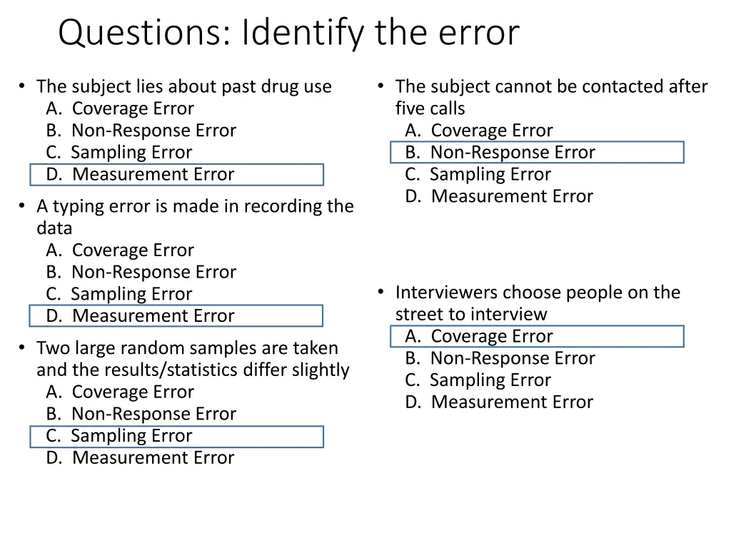 questions identify the error