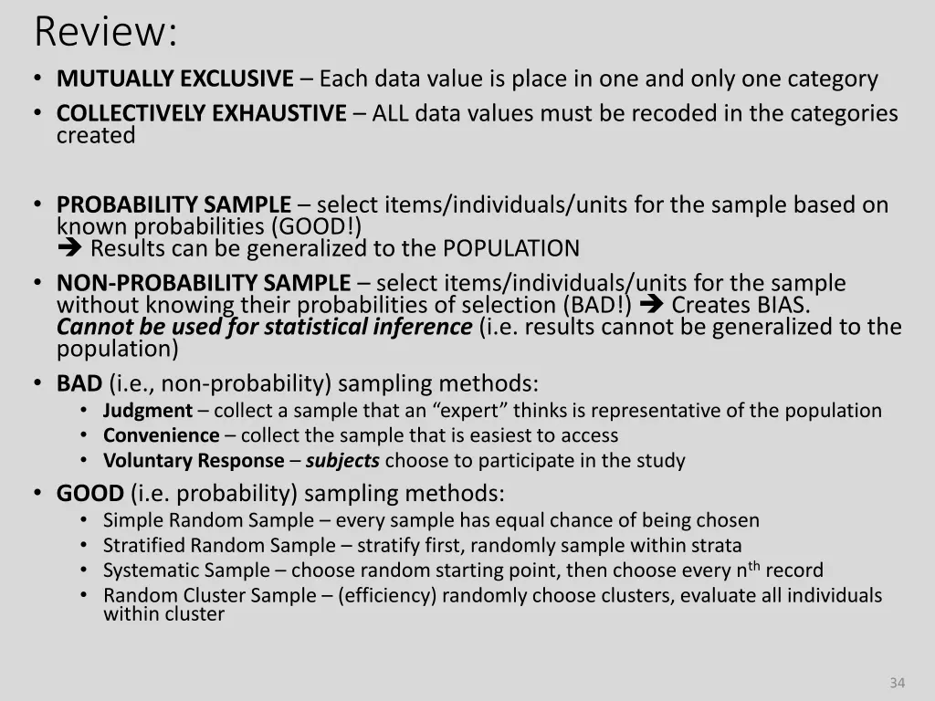 review mutually exclusive each data value