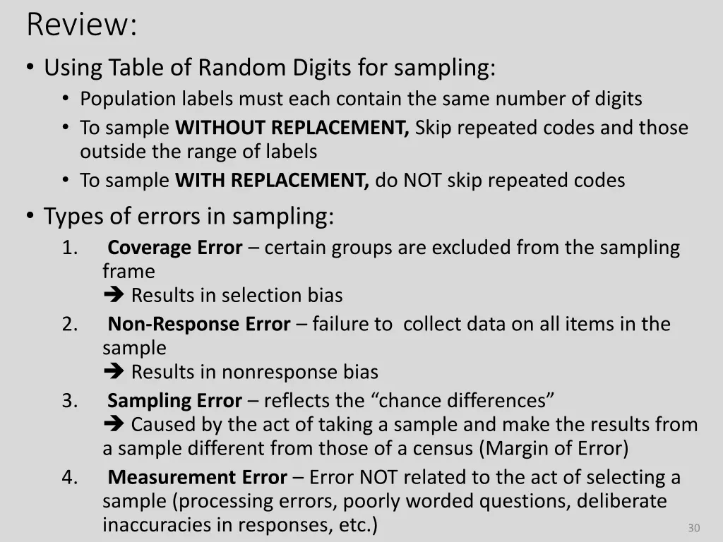 review using table of random digits for sampling