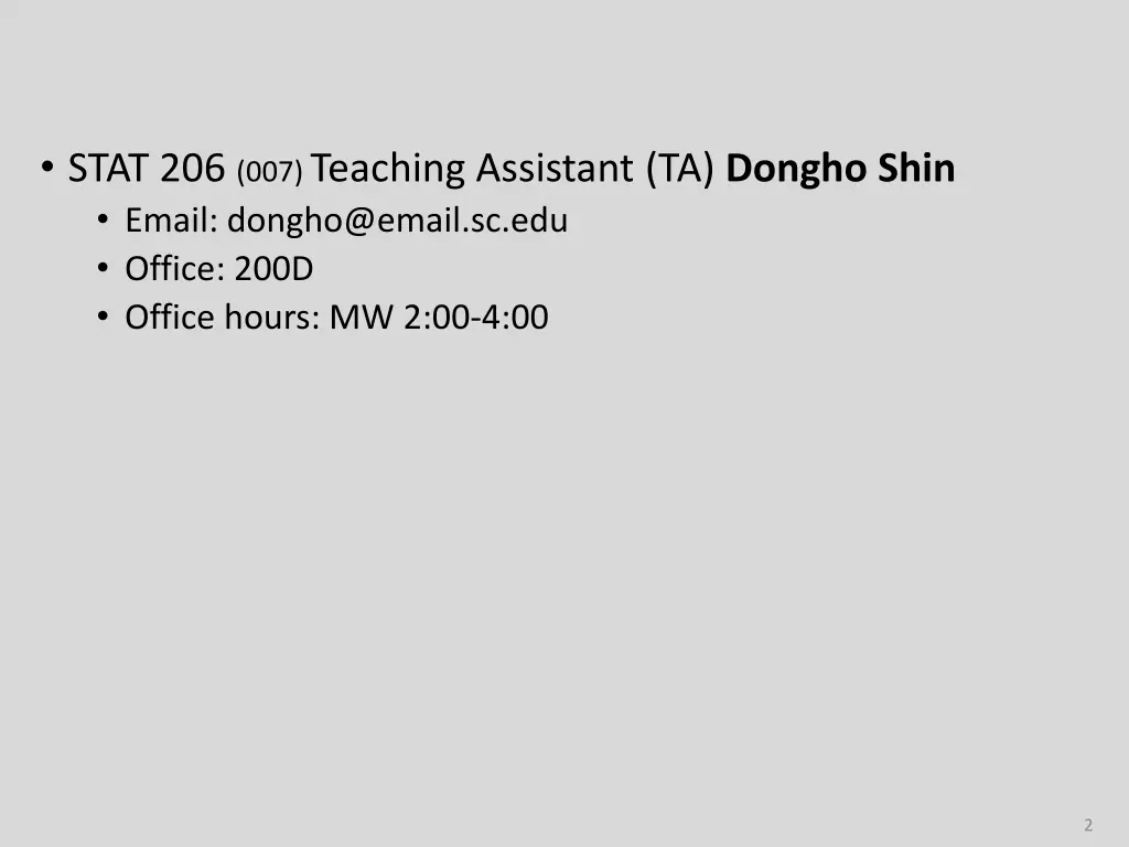 stat 206 007 teaching assistant ta dongho shin