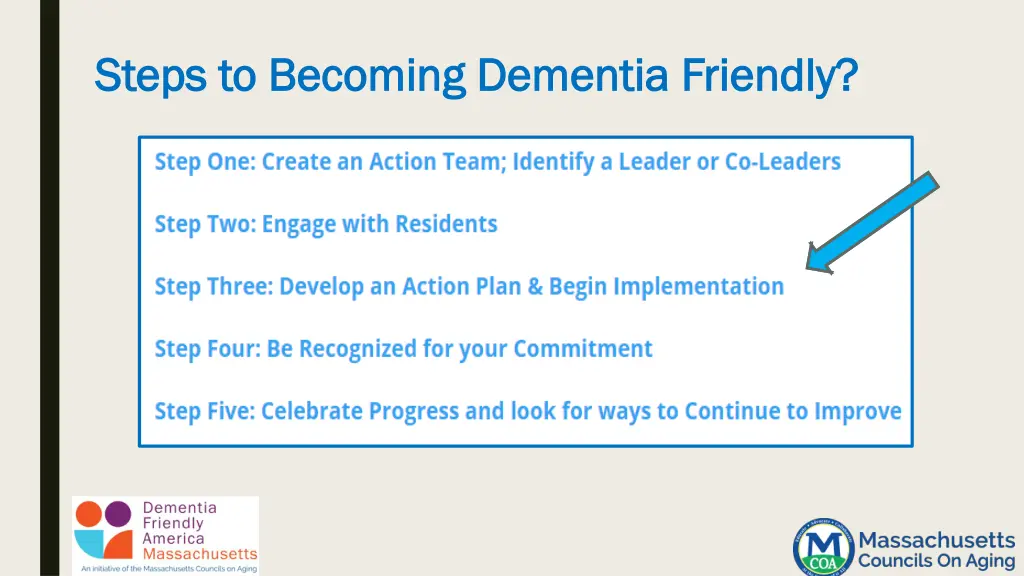 steps to becoming dementia friendly steps