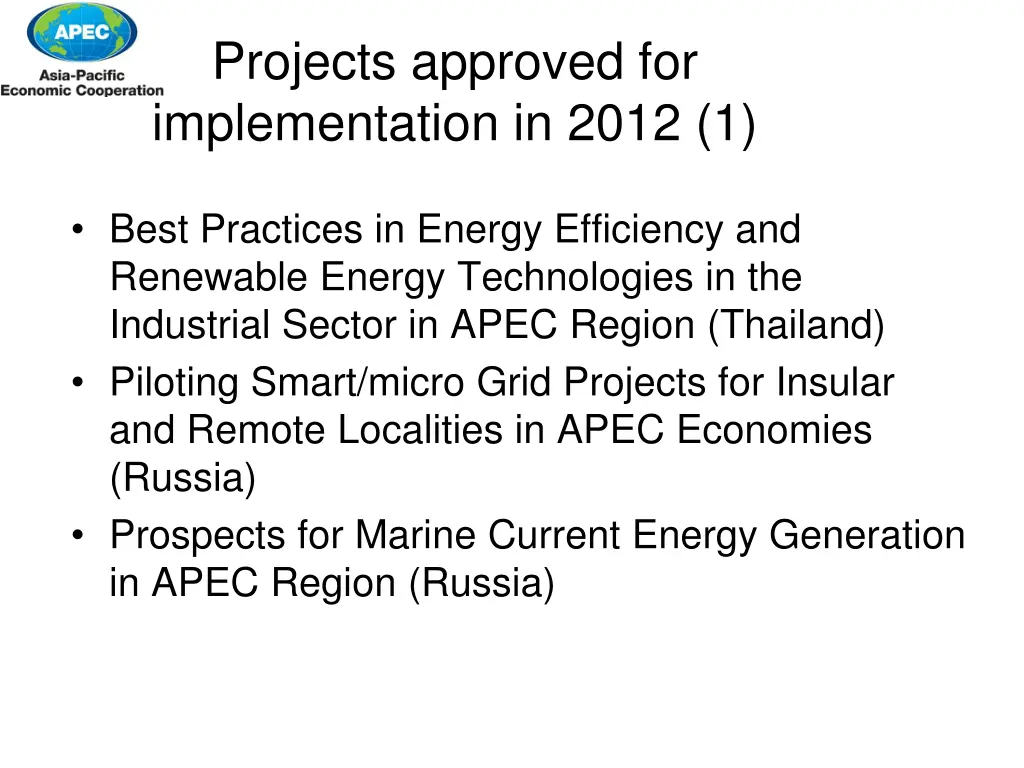 projects approved for implementation in 2012 1