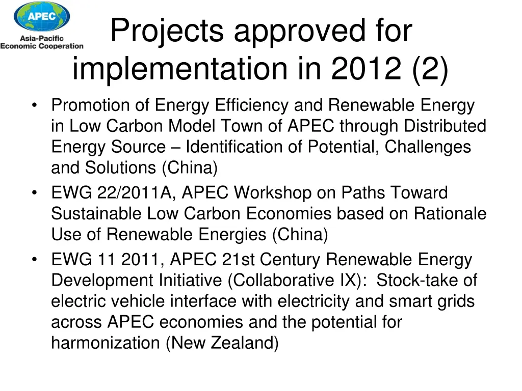 projects approved for implementation in 2012