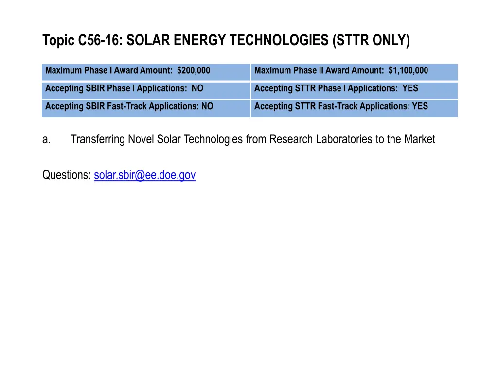 topic c56 16 solar energy technologies sttr only