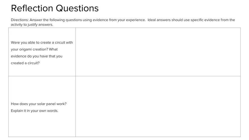 reflection questions