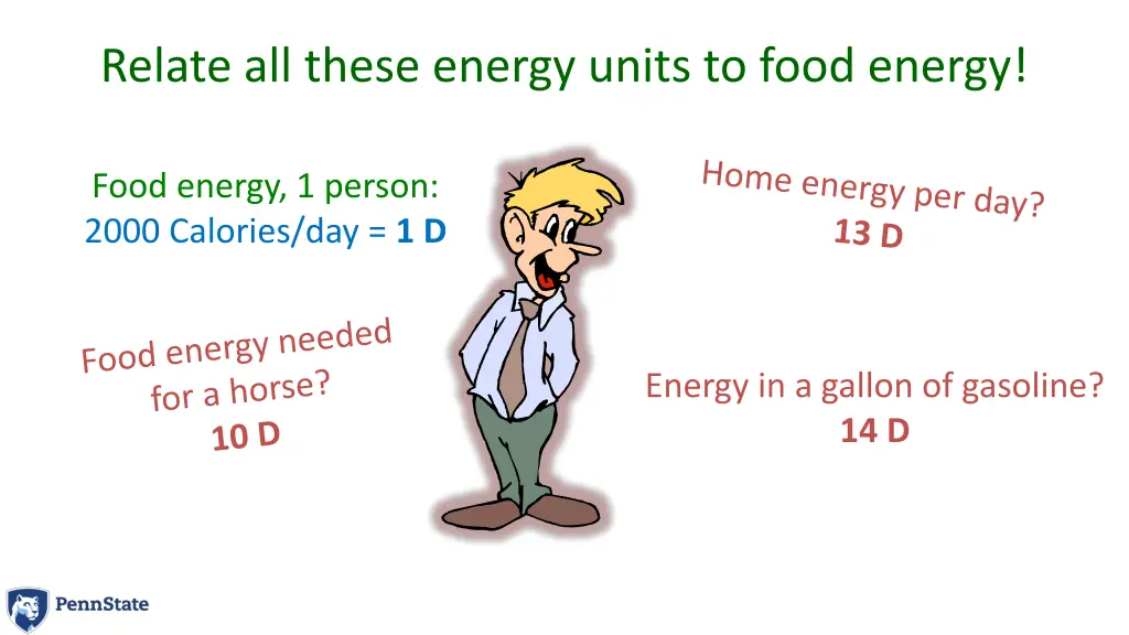 relate all these energy units to food energy