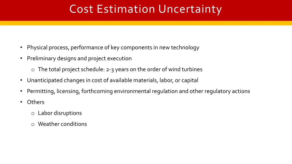 cost estimation uncertainty