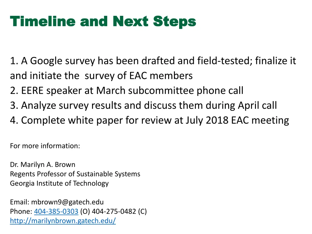 timeline and next steps timeline and next steps