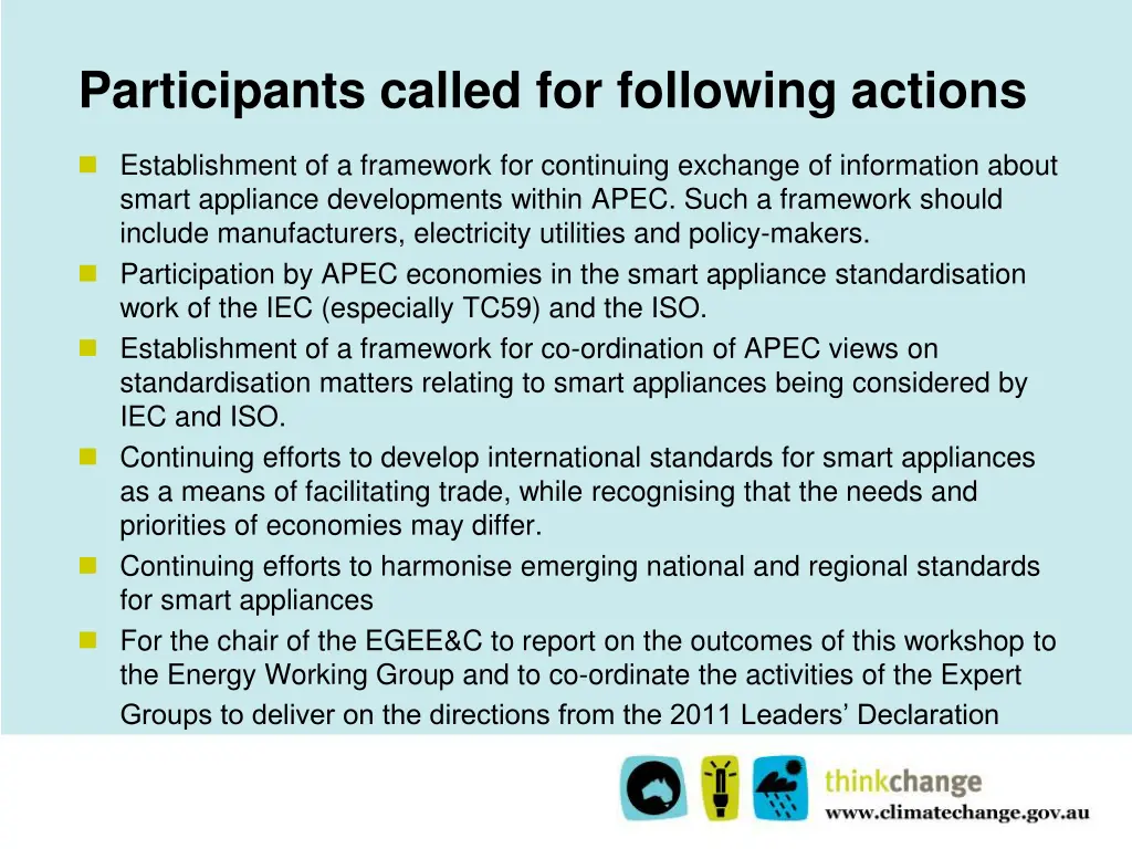 participants called for following actions