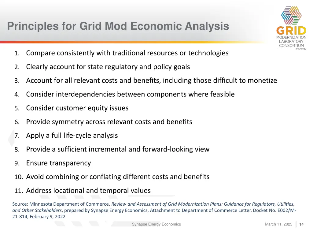 principles for grid mod economic analysis