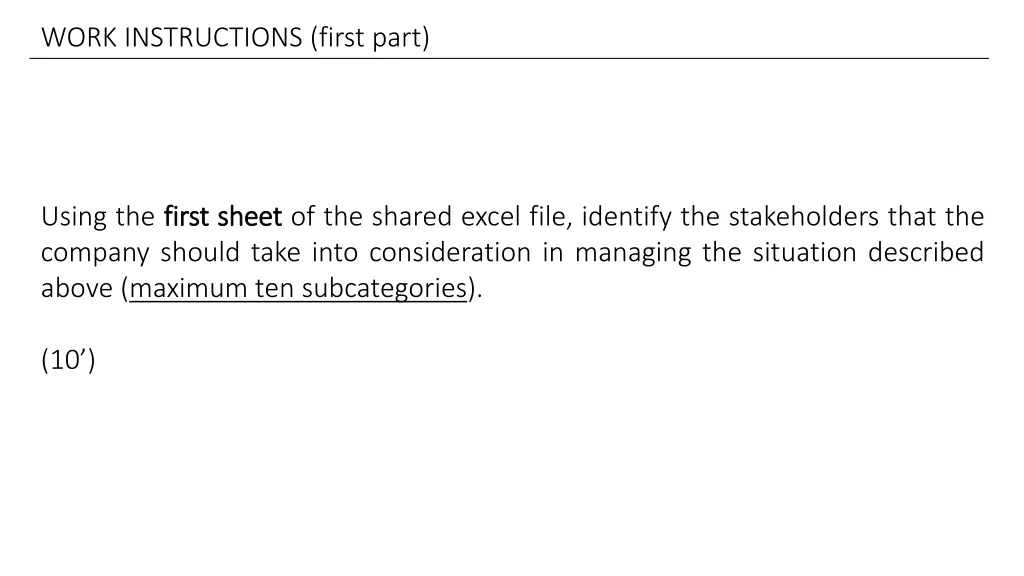 work instructions first part