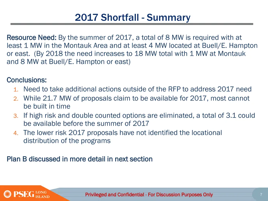 2017 shortfall summary