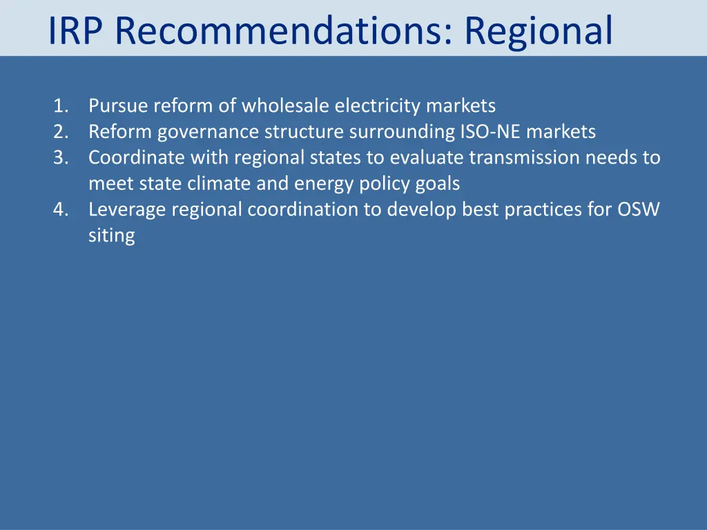 irp recommendations regional