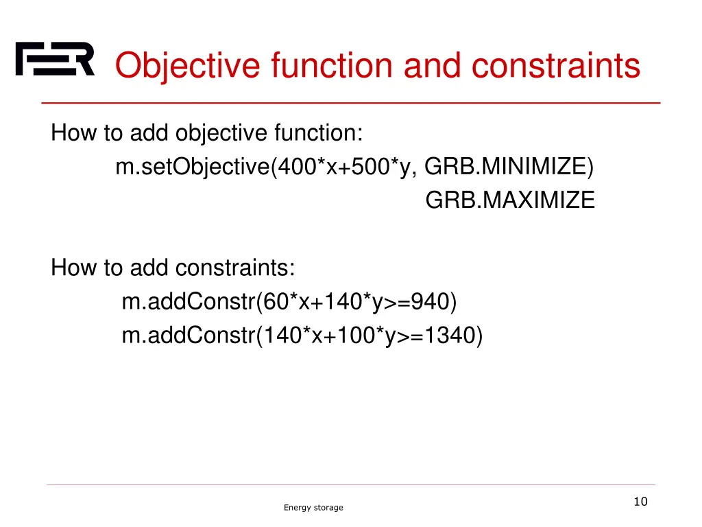 objective function and constraints
