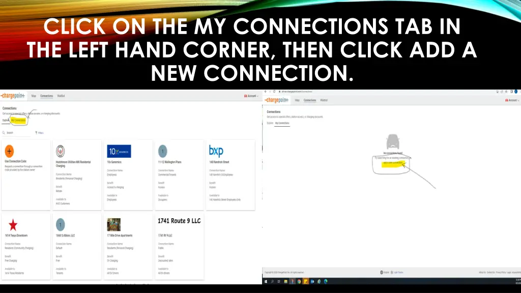 click on the my connections tab in the left hand