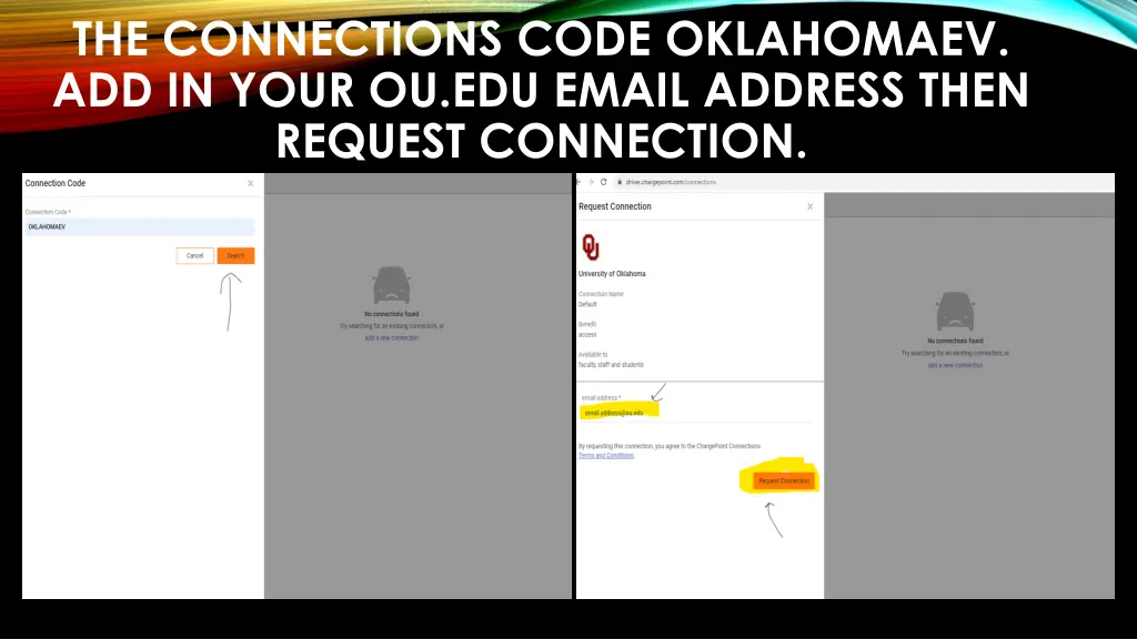 the connections code oklahomaev add in your