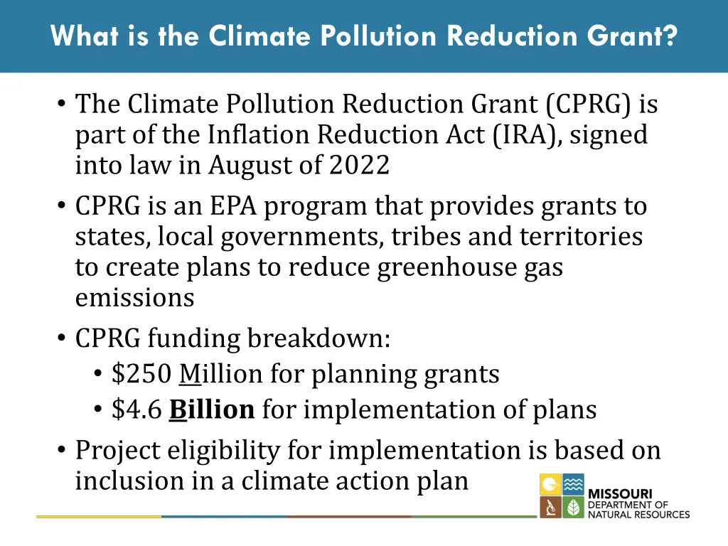 what is the climate pollution reduction grant