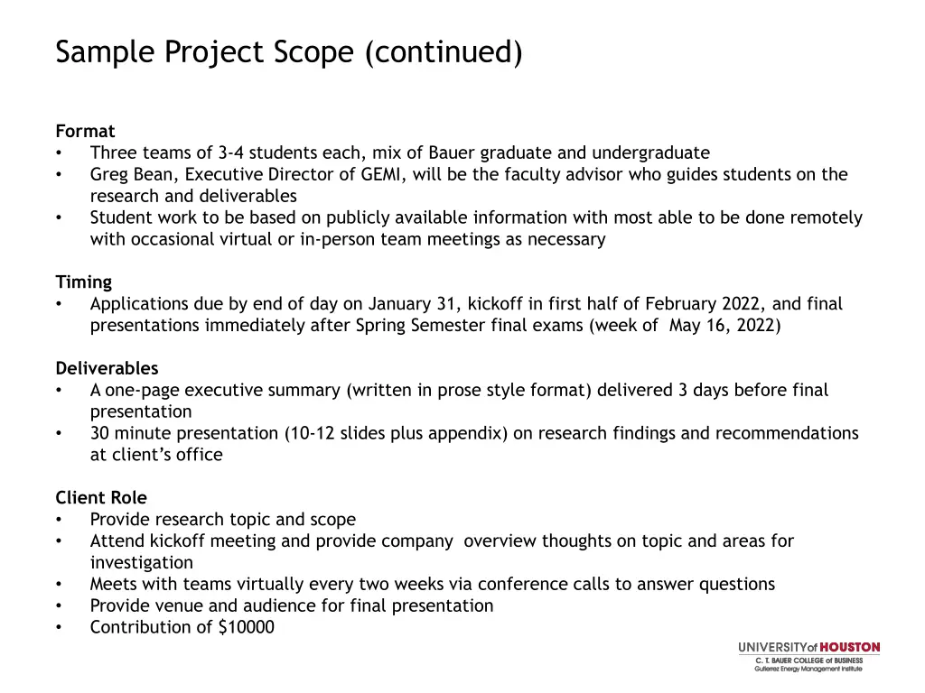 sample project scope continued