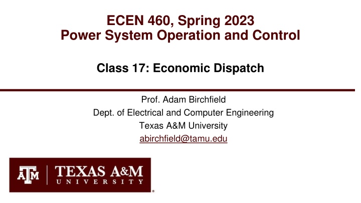 ecen 460 spring 2023 power system operation