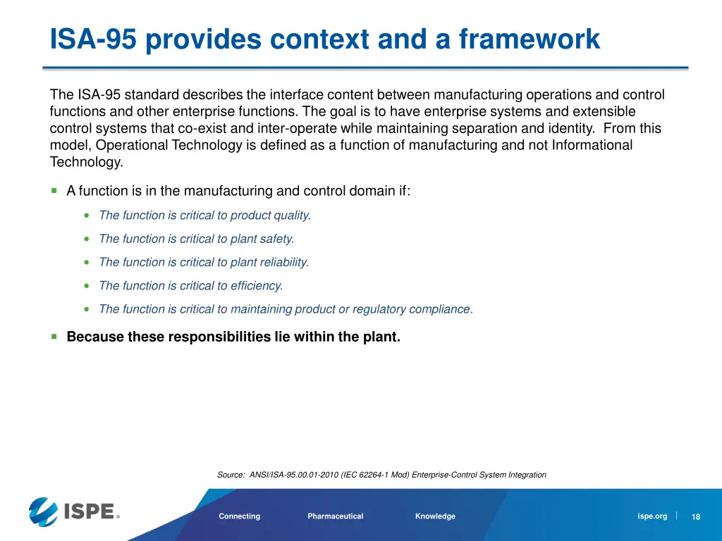 isa 95 provides context and a framework