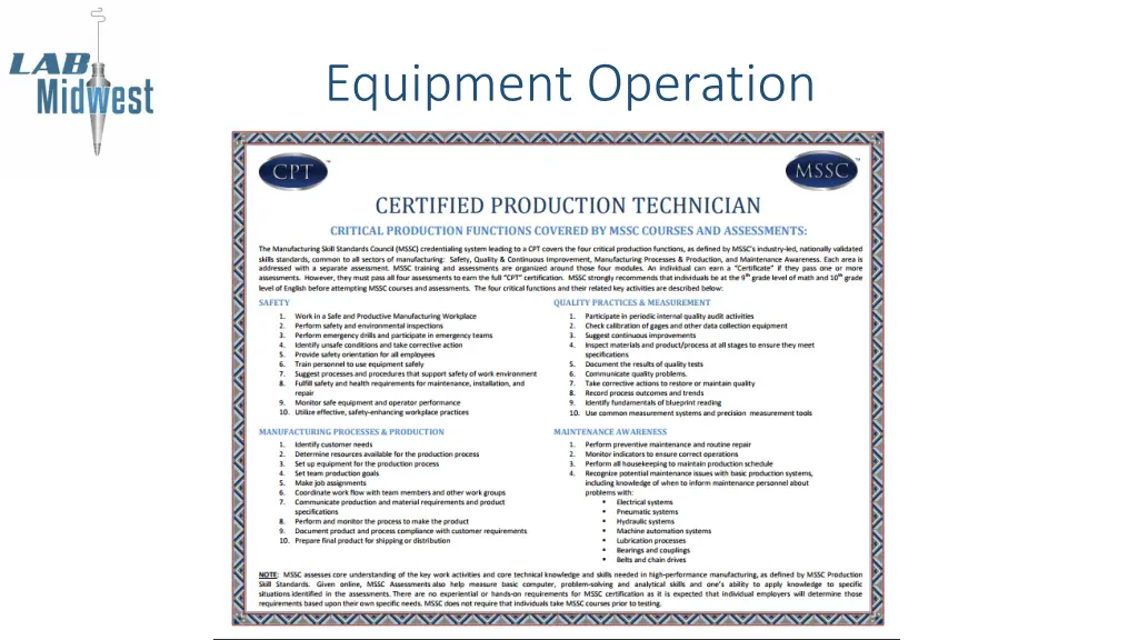 equipment operation