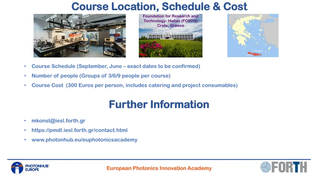 course location schedule cost course location
