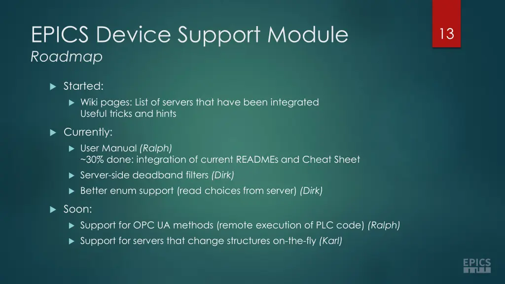 epics device support module roadmap