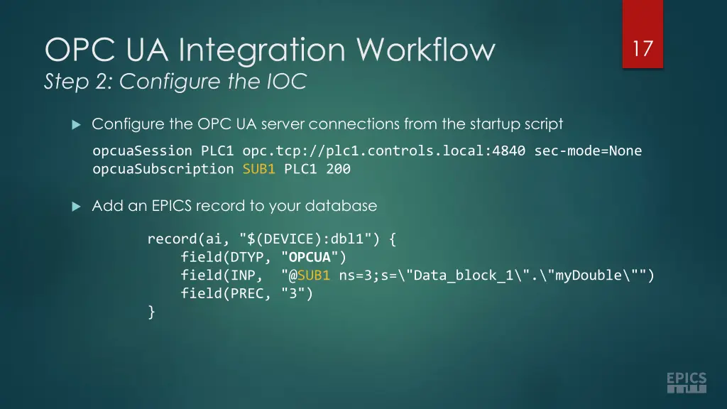 opc ua integration workflow step 2 configure