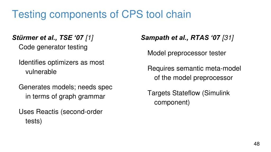 testing components of cps tool chain