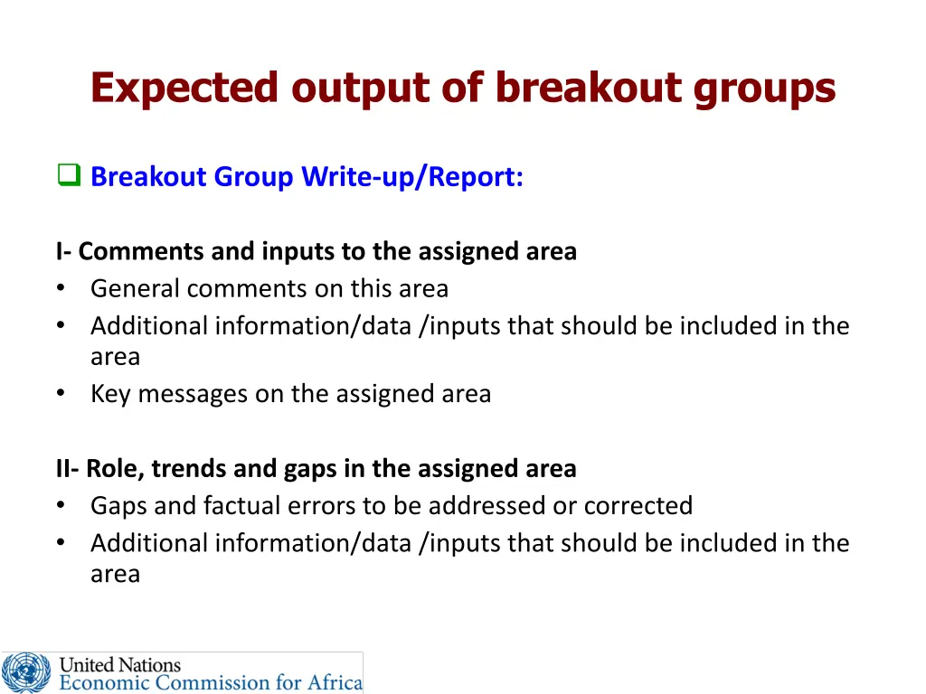 expected output of breakout groups