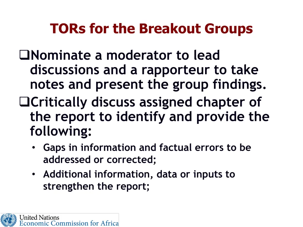 tors for the breakout groups