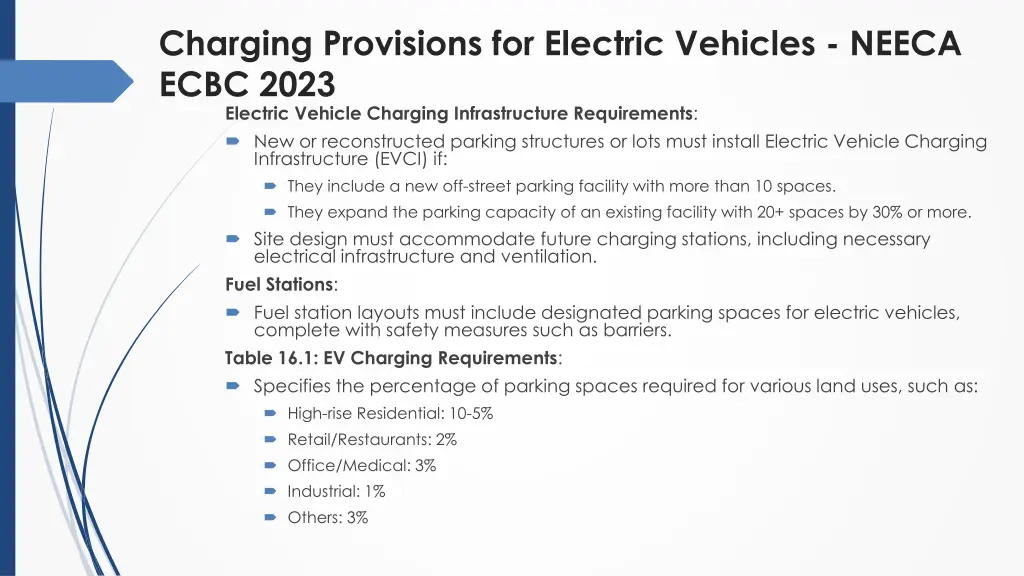 charging provisions for electric vehicles neeca
