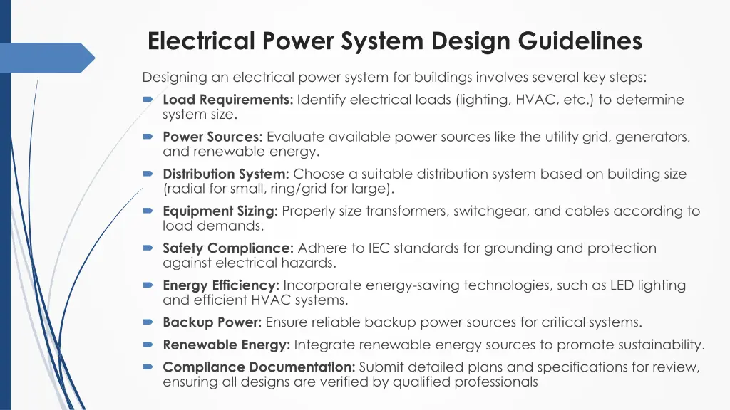 electrical power system design guidelines
