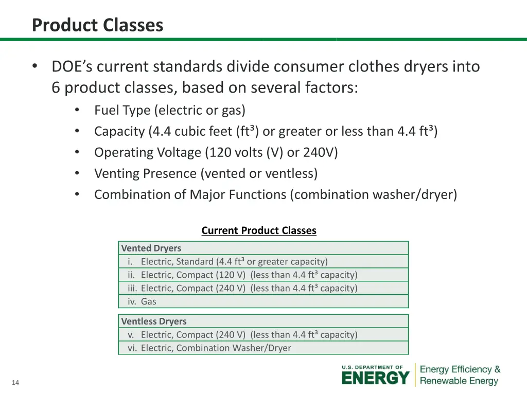 product classes
