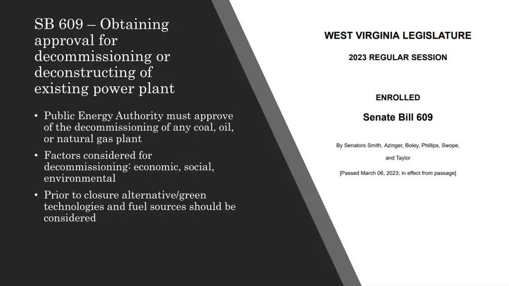 sb 609 obtaining approval for decommissioning