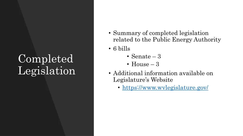 summary of completed legislation related