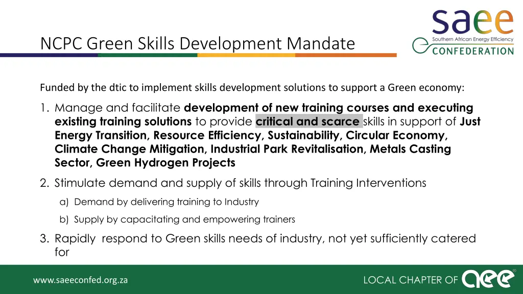 ncpc green skills development mandate