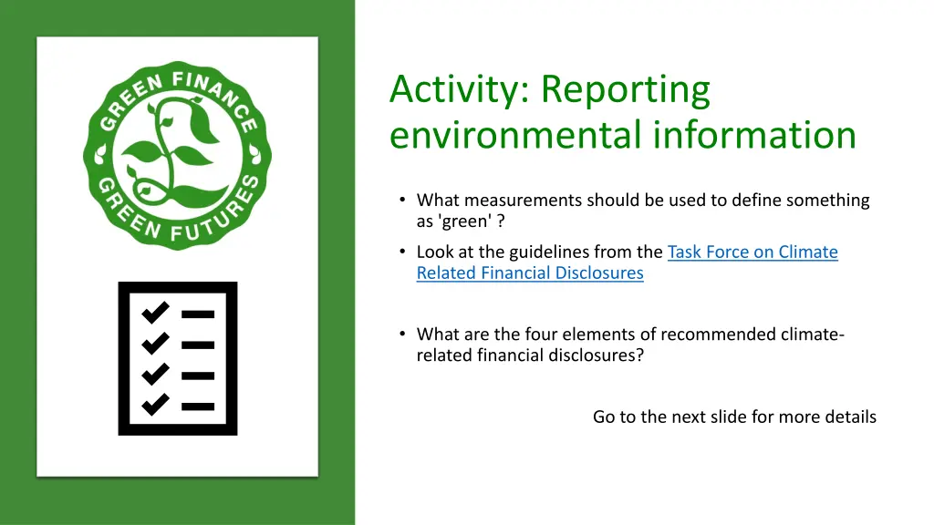 activity reporting environmental information