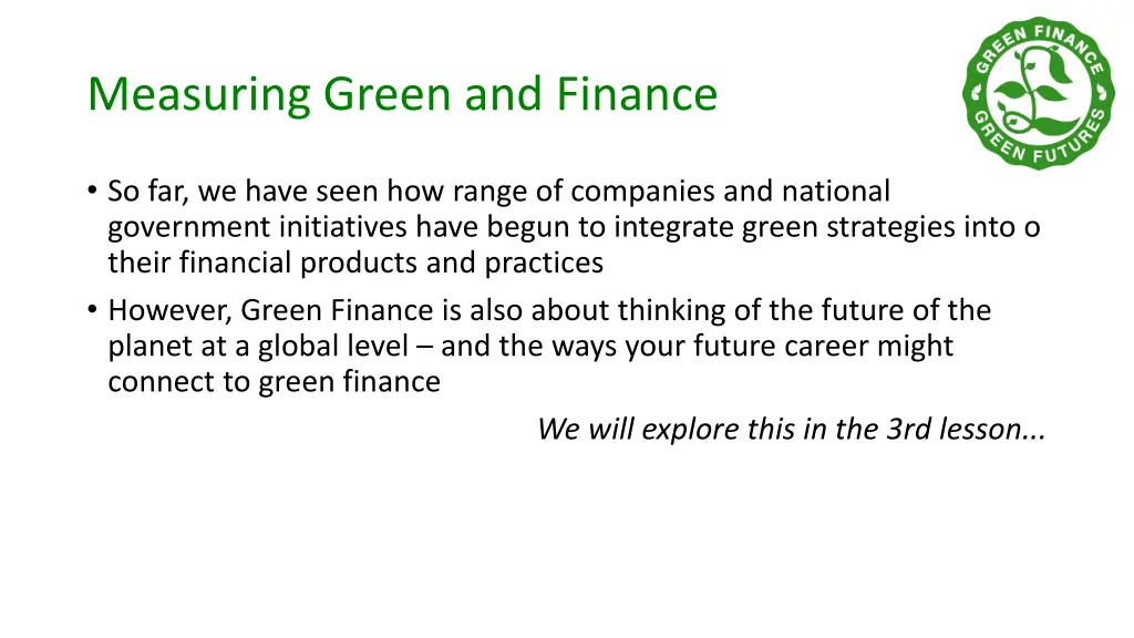 measuring green and finance