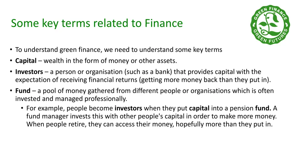 some key terms related to finance