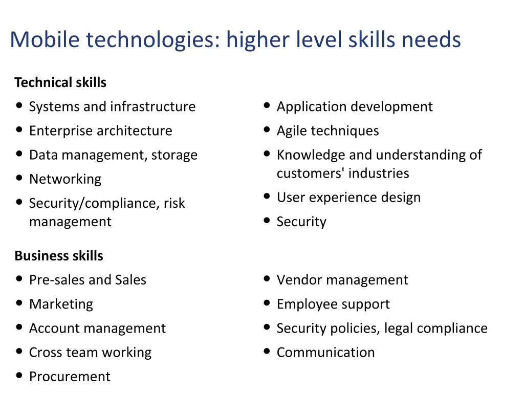 mobile technologies higher level skills needs