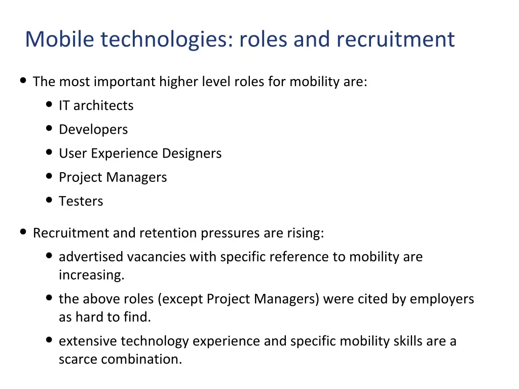 mobile technologies roles and recruitment