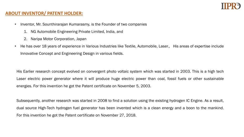 about inventor patent holder