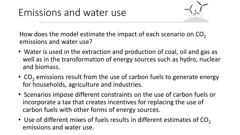 emissions and water use