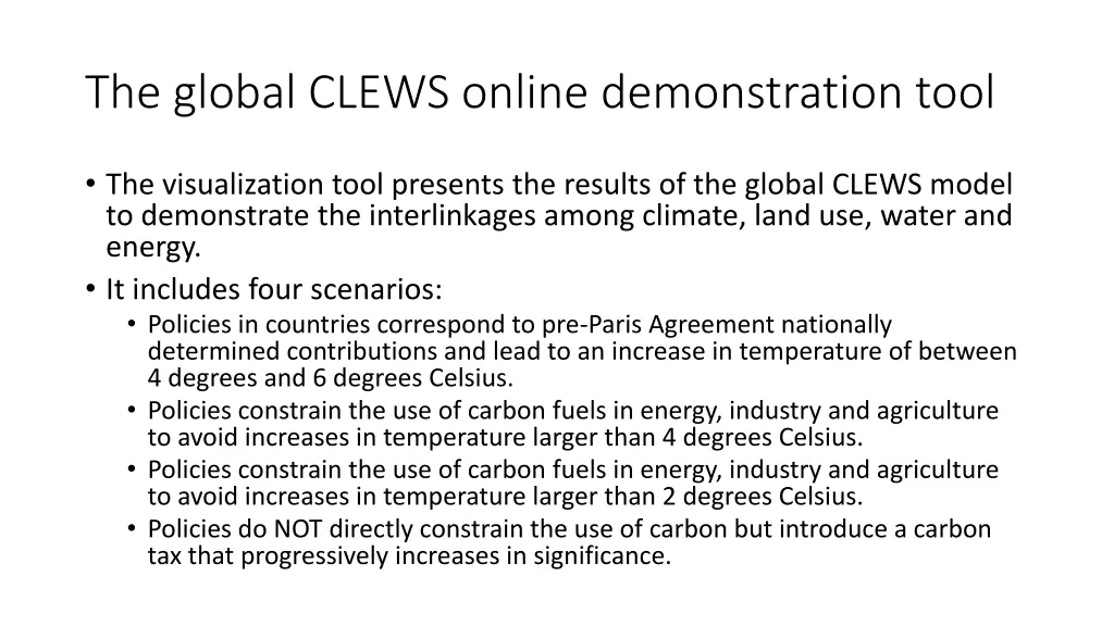 the global clews online demonstration tool