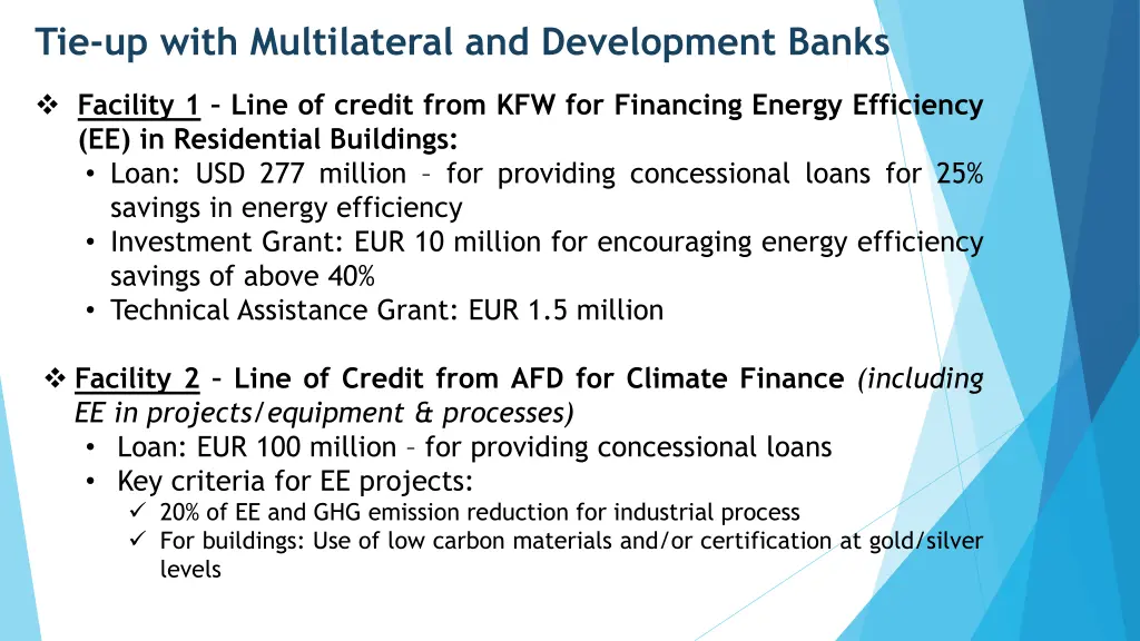 tie up with multilateral and development banks
