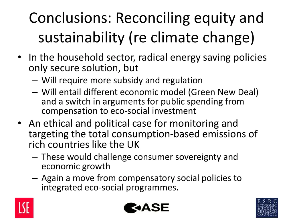 conclusions reconciling equity and sustainability
