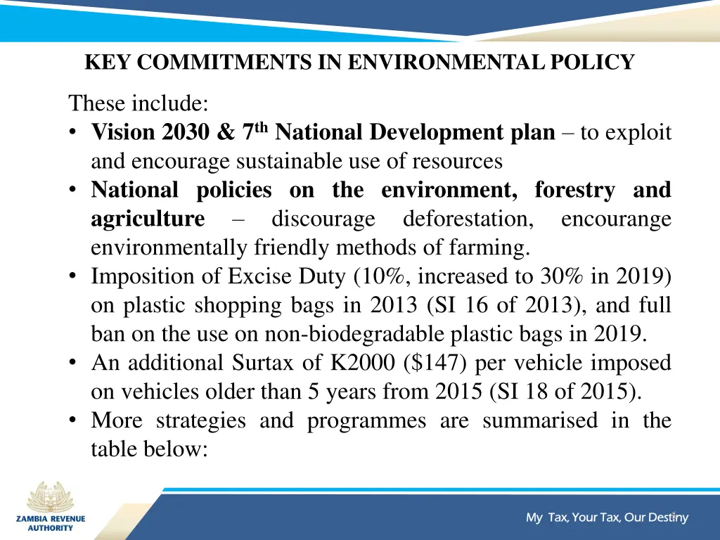 key commitments in environmental policy
