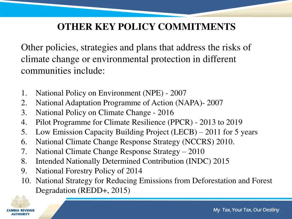 other key policy commitments