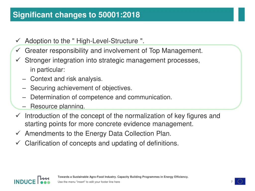 significant changes to 50001 2018